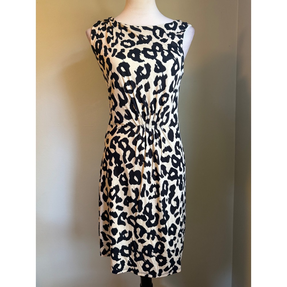 Ann Taylor LOFT Leopard black Sleeveless Sheath Dress boho y2kmob Tuscan retro